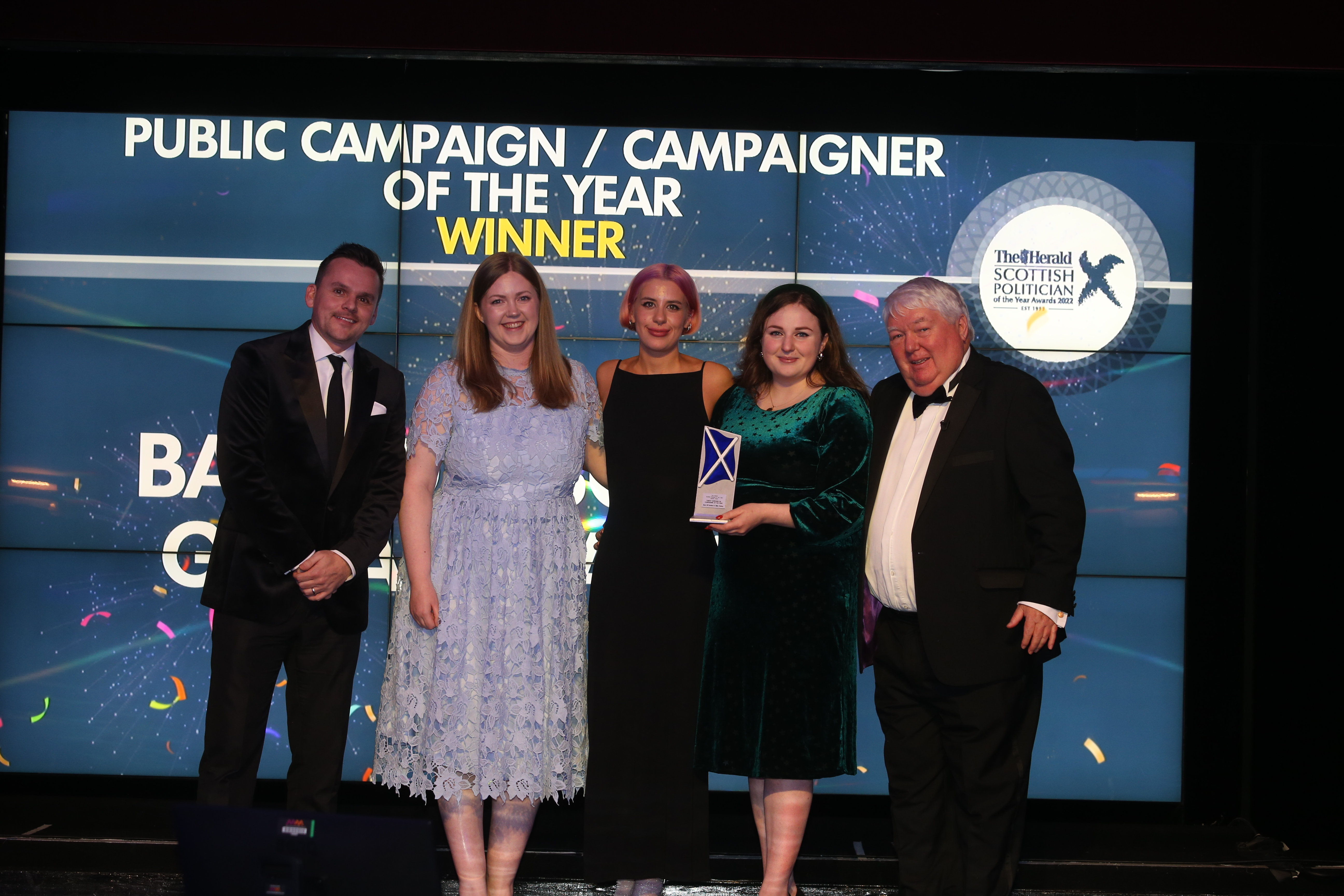 Image shows Newsquest Managing Director David Ward, Gillian Mackay MSP, Back Off Scotland co-founders Lucy Grieve and Alice Murray, and host Brian Taylor 