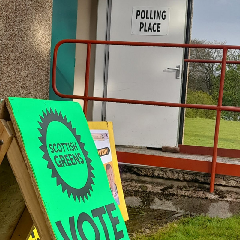 Vote Scottish Greens board outside polling station