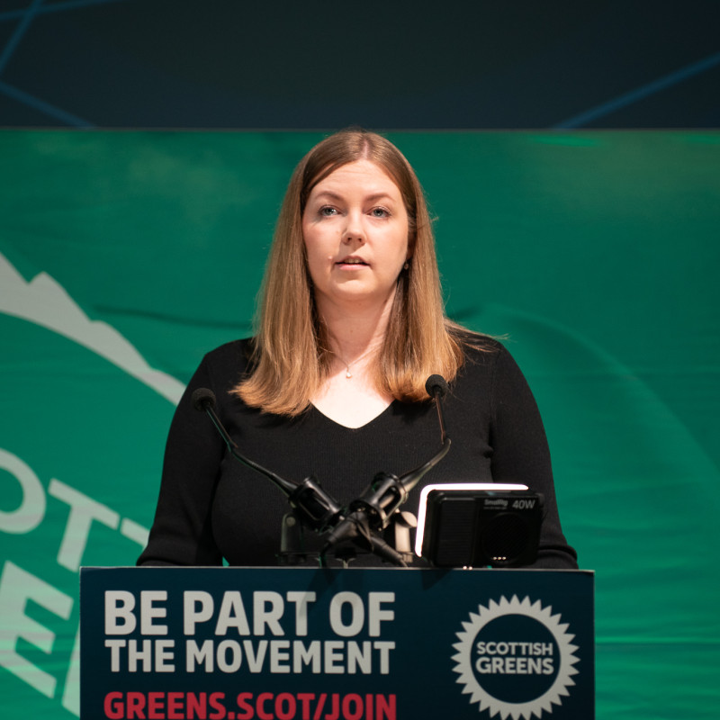Scottish Greens co-leader Gillian Mackay speaking at Spring Conference 2026 in Glasgow